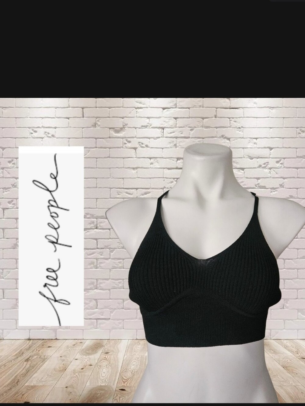 Free People Black Ribbed Brami Bralette Small
